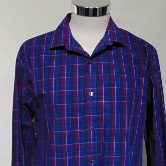 Kenneth Cole Reaction Purple Plaid Button Shirt - Picture 3 of 9